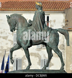 Equestrian statue of Napoleon Bonaparte as Roman emperor in General De Gaulle Square, Ajaccio, Corsica, France