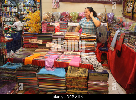 Thai silk shop in Chatuchak Weekend Market , Bangkok , Thailand Stock Photo