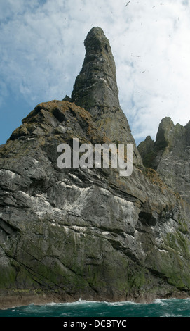 Rock pinnacle and cliffs on the island of Boreray, St Kilda archipelago, Outer Hebrides, Scotland, UK Stock Photo