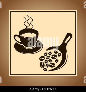 Cute vintage coffee mug beans illustration. Vector file layered for easy manipulation and custom coloring. Stock Photo