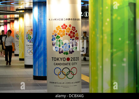 August 9th, 2013 : Tokyo, Japan - Series of advertisement of Tokyo as a candidate for 2020 Olympics and Paralympics were seen at Shibuya Station, Shibuya, Tokyo, Japan on August 9, 2013. (Photo by Koichiro Suzuki/AFLO) Stock Photo