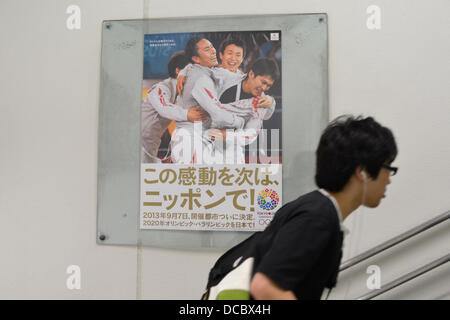 August 9th, 2013 : Tokyo, Japan -  An Advertisement of Tokyo as a candidate for 2020 Olympics and Paralympics was seen at Shibuya Station, Shibuya, Tokyo, Japan on August 9, 2013. (Photo by Koichiro Suzuki/AFLO) Stock Photo
