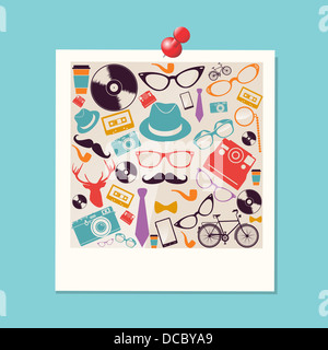 Colorful vintage hipsters icons instant photo illustration. Vector file layered for easy manipulation and custom coloring. Stock Photo