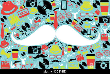 Colorful vintage hipsters icons mustache shape illustration. Vector file layered for easy manipulation and custom coloring. Stock Photo