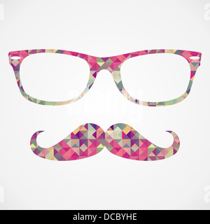 Colorful vintage hipsters icons mustache and glasses face triangle isolated over white background. Vector file layered for easy manipulation and custo Stock Photo