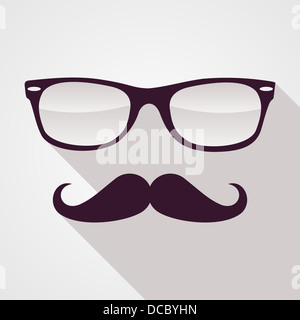 Colorful retro hipsters mustache and glasses face isolated over white background. Vector file layered for easy manipulation and custom coloring. Stock Photo