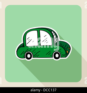 Sketch style green car rental flat icon. Vector file layered for easy editing. Stock Photo