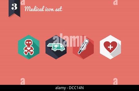 Colorful medical health flat icon set, web app emergency health control. Vector file layered for easy editing.  Stock Photo