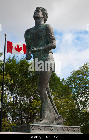 Terry Fox Monument with Canadian Flag, Thunder Bay, Ontario, Canada Stock Photo