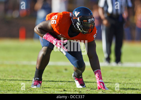 Virginia Cavaliers defensive end Cam Johnson (56) lines up for a play against the Georgia Tech Yellow Jackets during the second Stock Photo