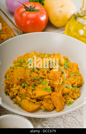 curry beef rice and potatoes Stock Photo