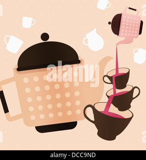 illustration of coffee pot and cups Stock Photo - Alamy