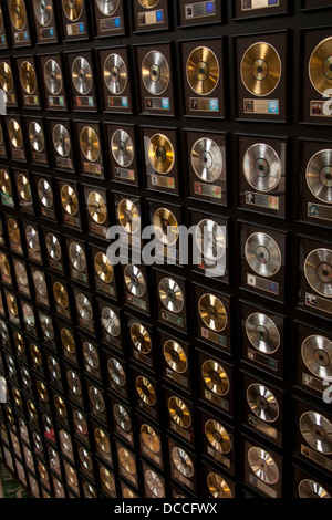 Gold Silver and Platinum records on display at the Country Music Hall of Fame and Museum in Nashville Tennessee USA Stock Photo