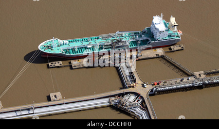 aerial view of a merchant boat loading chemicals at Immingham, North Lincolnshire Stock Photo