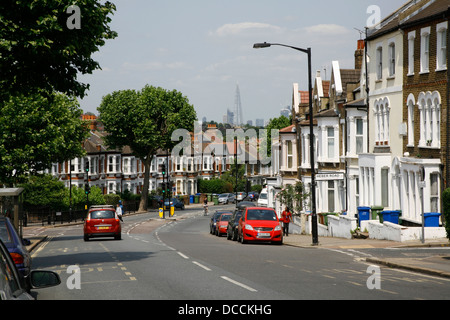 View down Lordship Lane, East Dulwich, towards the Shard in the far distance, London, UK Stock Photo