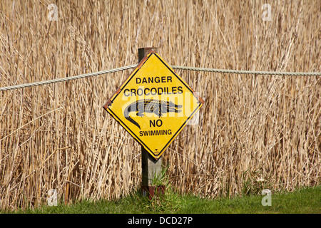 Danger crocodiles no swimming sign Stock Photo