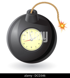 black bomb with a burning fuse and clockwork illustration isolated on ...