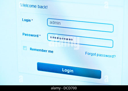 Login Box - Username and Password in Internet Browser on Computer Screen Stock Photo