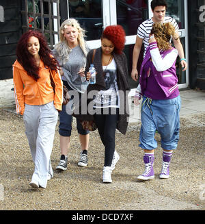 X Factor Finalists Perrie Edwards, Leigh-Anne Pinnock Jade Thirlwall, Jesy Nelson, of Little Mix  at a dance rehearsal studio  London, England - 05.10.11 Stock Photo