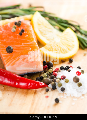 Salmon fillet with lemon Stock Photo