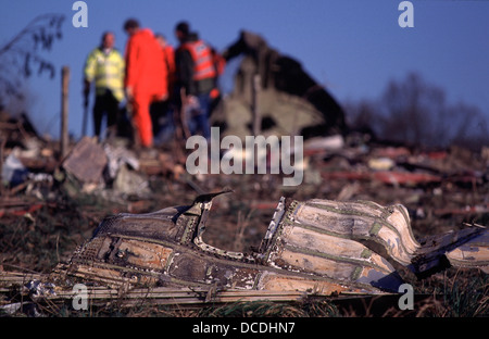 Debris of Korean Air Cargo Flight 8509, a Boeing 747-2B5F, registered HL7451 and bound for Milano-Malpensa Airport, which crashed due to instrument malfunction and pilot error on 22 December 1999 shortly after take-off from London Stansted Airport. The aircraft crashed into Hatfield Forest near the village of Great Hallingbury close to but clear of some local houses. All four crew on board were killed. Stock Photo