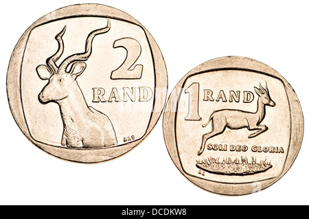 South African coins - one and two Rand Stock Photo