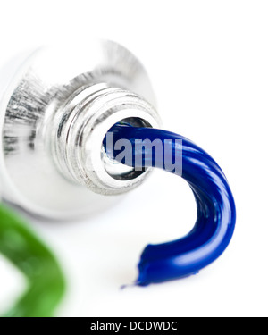 A tube with blue oil paint Stock Photo