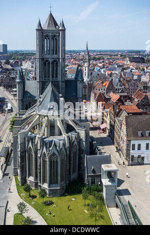 View over the Saint Nicholas' church / Sint-Niklaaskerk in the historic city center of Ghent, East Flanders, Belgium Stock Photo