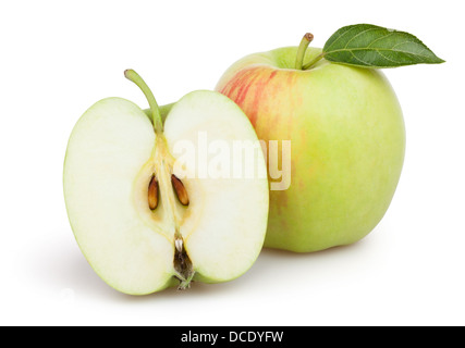apples cut leaf on white background Stock Photo