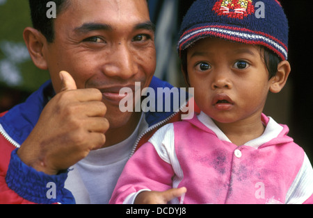 father and daughter in pasar badung, denpasar, bali Stock Photo