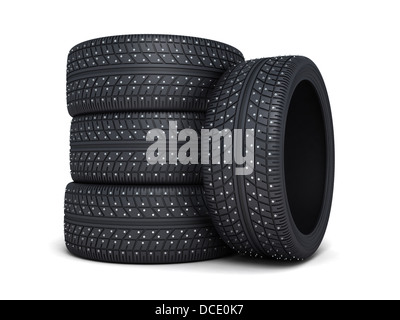Winter tire car on white background (done 3d) Stock Photo