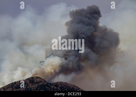 USA, Colorado, Boulder, Flagstaff Fire, Smoke from the Forest Fire. Stock Photo