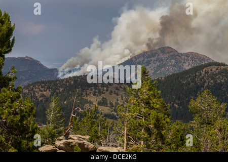 USA, Colorado, Boulder, Flagstaff Fire, Smoke from the Forest Fire. Stock Photo