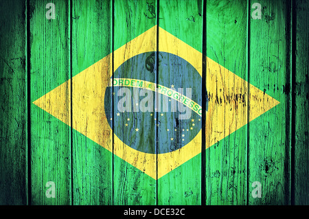 Official Brazil flag on the wooden background Stock Photo