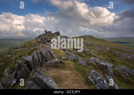 A passing storm over Belstone ridge in summer, Dartmoor National Park Devon Uk Stock Photo