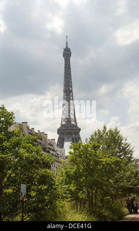 The Eiffel Tower seen from the grounds of the Qui Branly Museum in Paris France Stock Photo