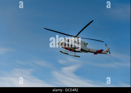 Helicopter landing in Mykines in the Faroe Islands Stock Photo