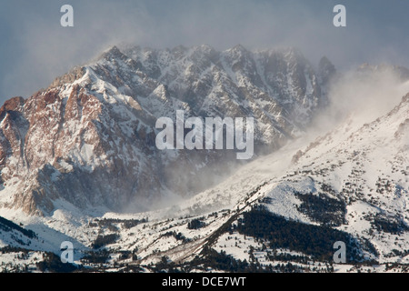 Basin Mountain after first fall snowstorm, Eastern Sierra, California Stock Photo