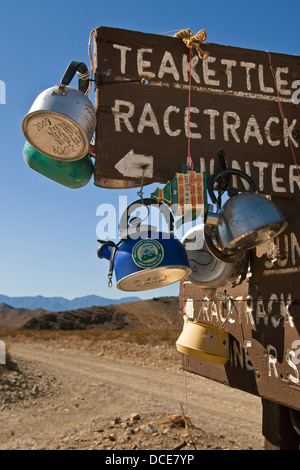 Teakettle Junction sign, on dirt road enroute to the Racetrack, Death Valley National Park, California Stock Photo