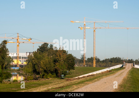 USA, Louisiana, Baton Rouge, construction on levee along Mississippi River for a new casino at sunrise. Stock Photo