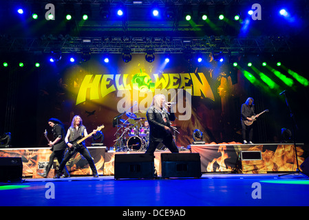 German power metal band Helloween performs on music festival Rock pod Kamenom 2013 in Snina, Slovakia Stock Photo