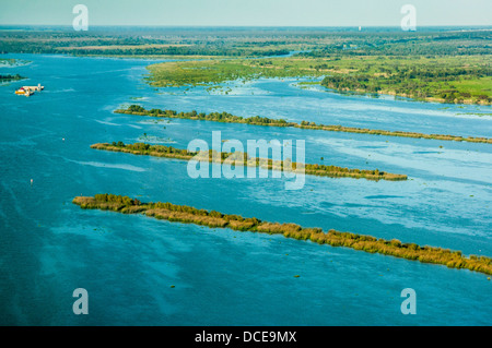 USA, Louisiana, Aerial photo of Atchafalaya Basin area, oil rig in ...