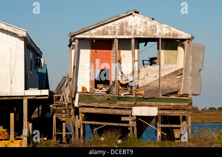 USA, Louisiana, Atchafalaya Basin, Leeville, old home damaged by storms and flooding and abandoned. Stock Photo