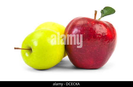 Red and green apples on white Stock Photo