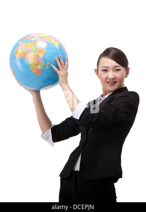 Business people holding a globe Stock Photo