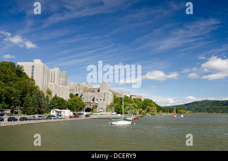 New York, West Point Academy. View of the Historic Army Military collage from the Hudson River. Stock Photo