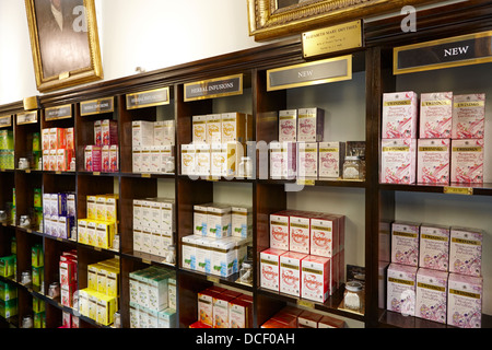 selections of teas on sale in twinings tea shop on the strand London England UK Stock Photo