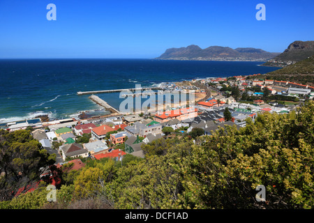 Aerial view of Kalk Bay harbour from the surrounding mountains, Cape Peninsula, South Africa Stock Photo