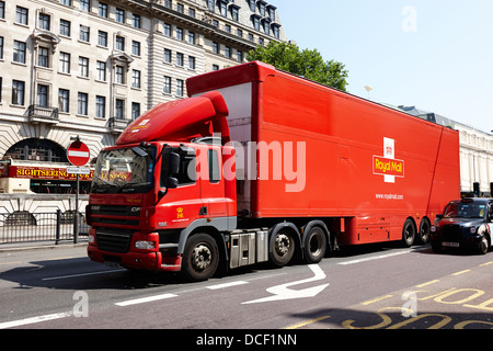 royal mail road transport articulated lorry carrying mail through the roads of London England UK Stock Photo