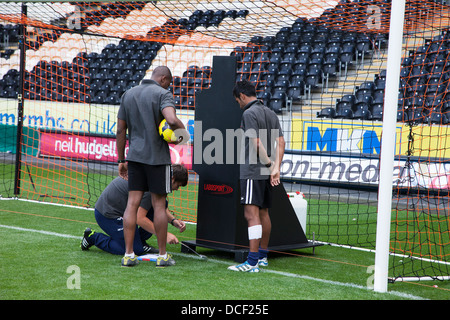 Hawk-Eye Goal Line Technology being installed and calibrated at a Hull City Football Stock Photo
